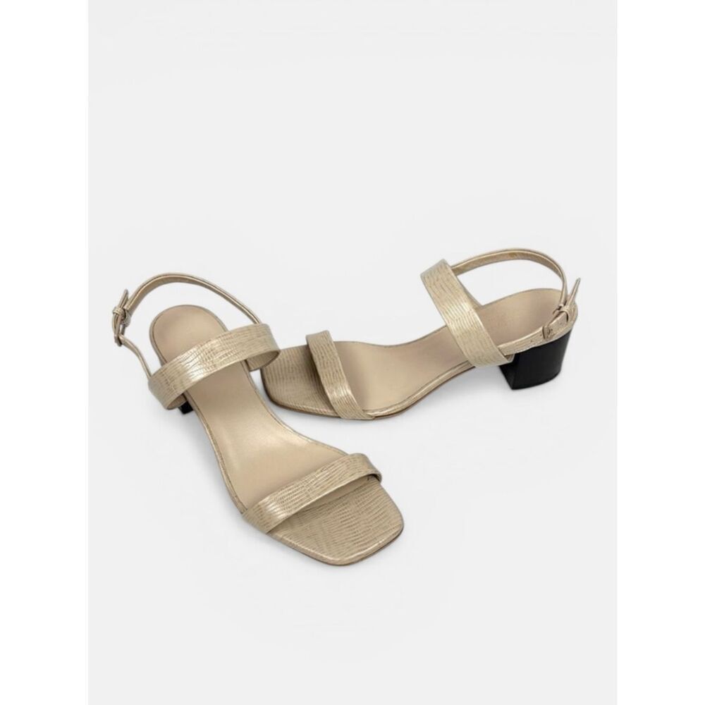 Everlane Italy Double Strap Sand Embossed Leather Sandal Block Heel  US 9,5